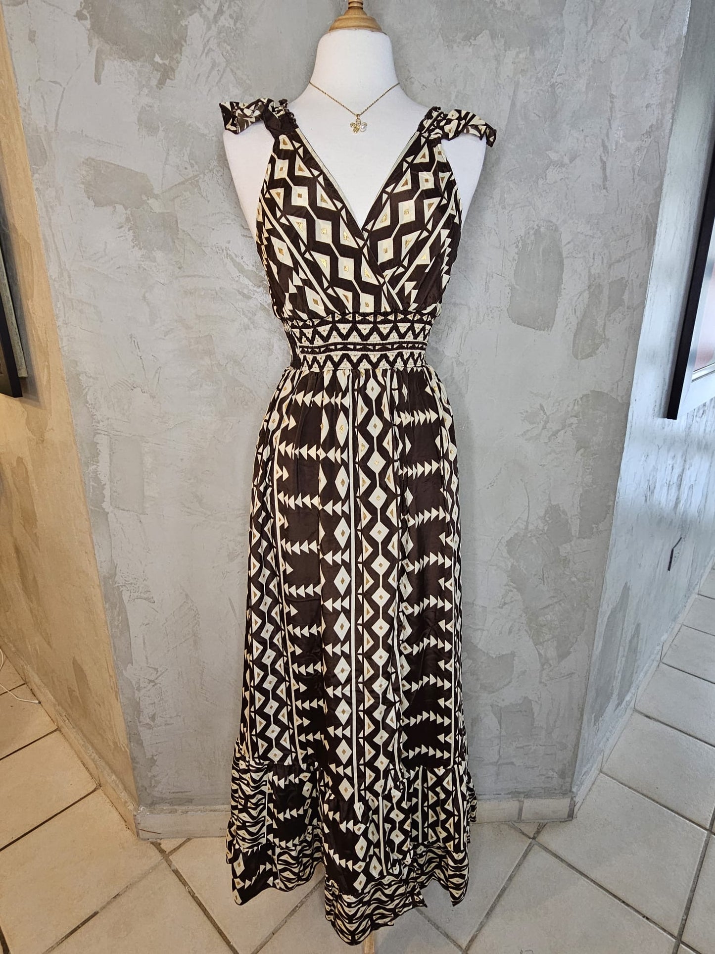 MAXI DRESS BOHO MARRÓN Y IVORY
