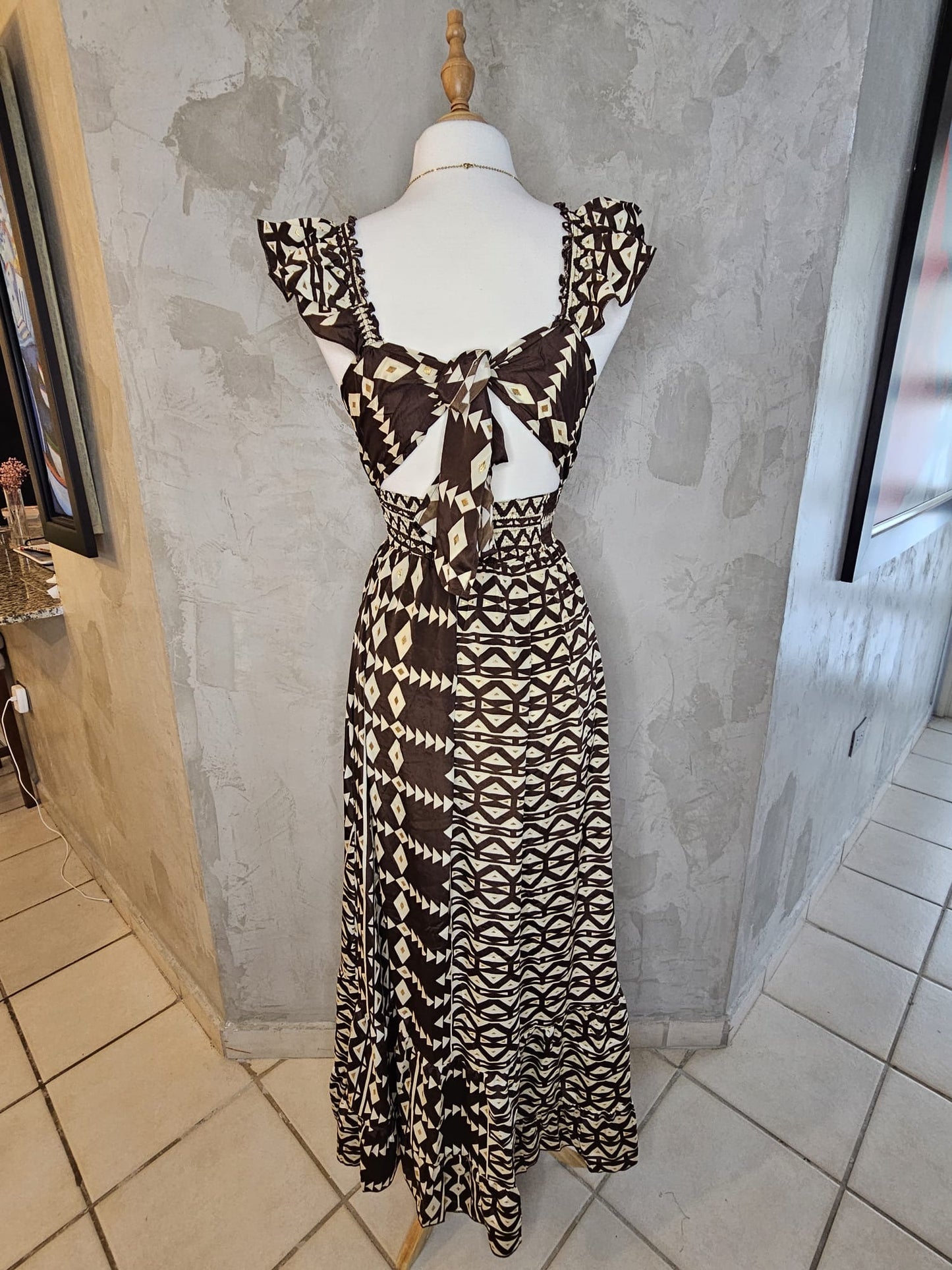 MAXI DRESS BOHO MARRÓN Y IVORY