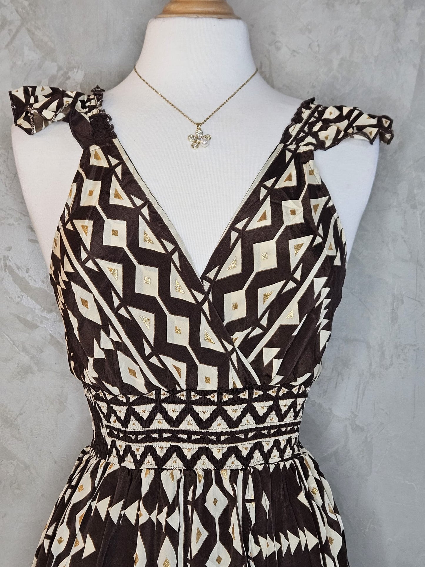 MAXI DRESS BOHO MARRÓN Y IVORY
