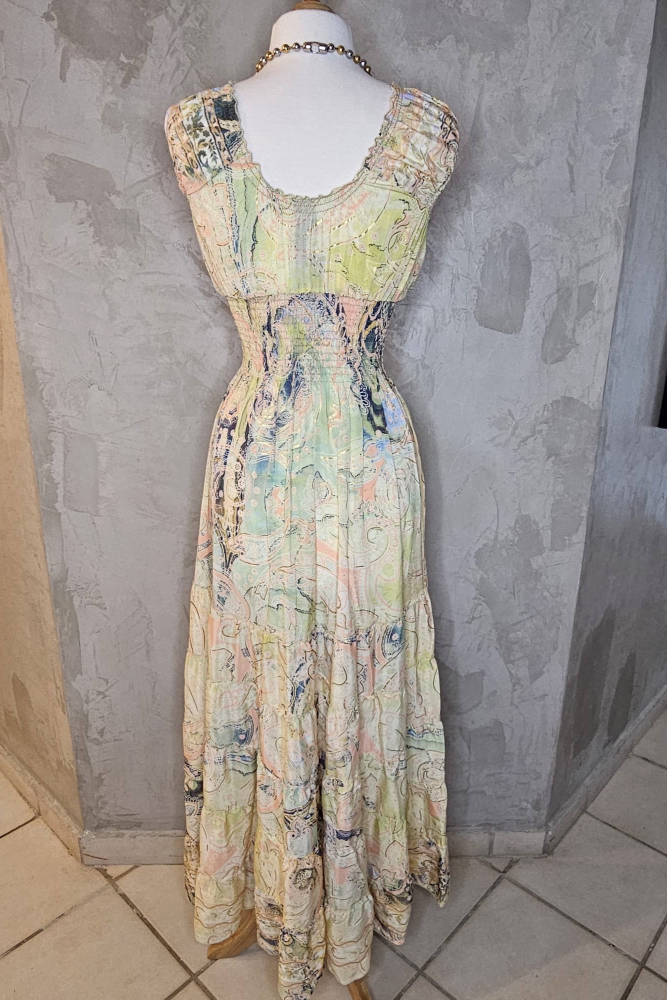MAXI DRESS "BOHO" EN TONOS AMARILLO, VERDE Y PEACH