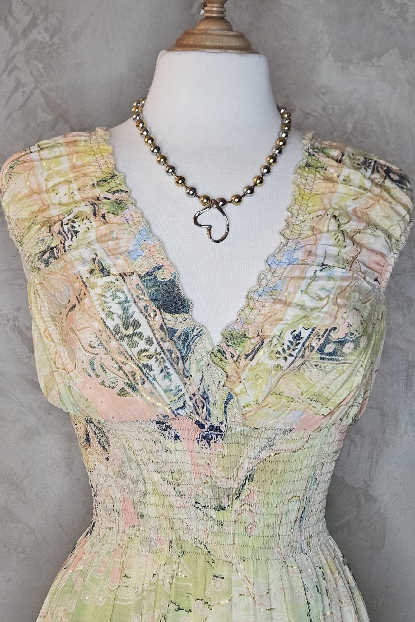 MAXI DRESS "BOHO" EN TONOS AMARILLO, VERDE Y PEACH
