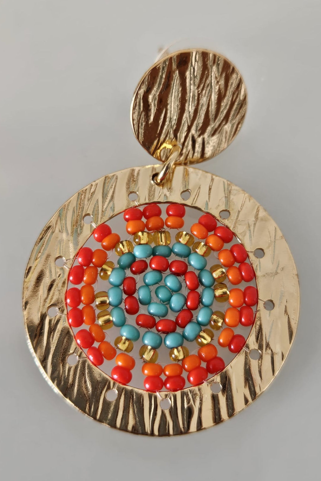 PANTALLAS REDONDAS DORADAS CON ROJO, ANARANJADO Y TURQUESA