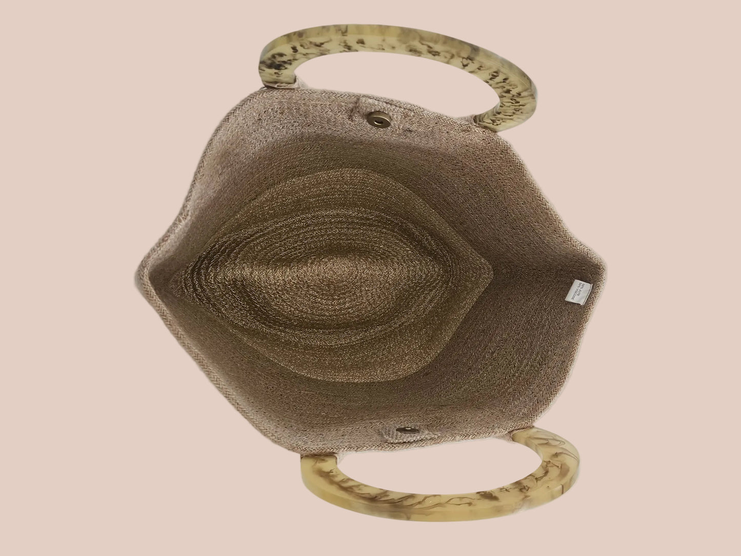 Cream straw wallet, two-tone, resin ring handle