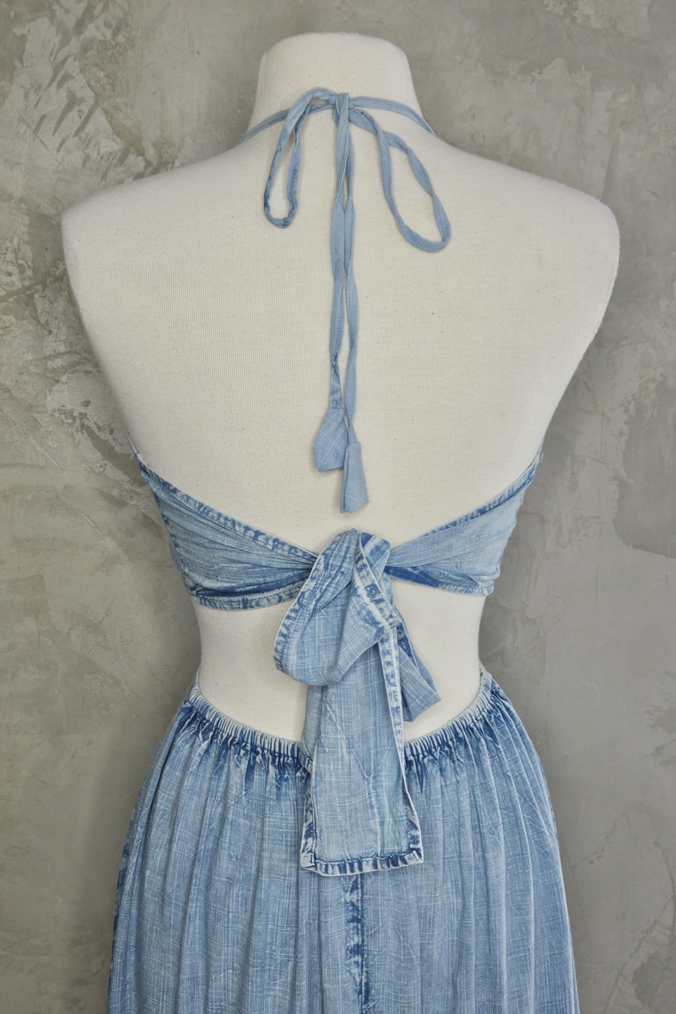 BLUE HALTER "MAHON" MAXI DRESS