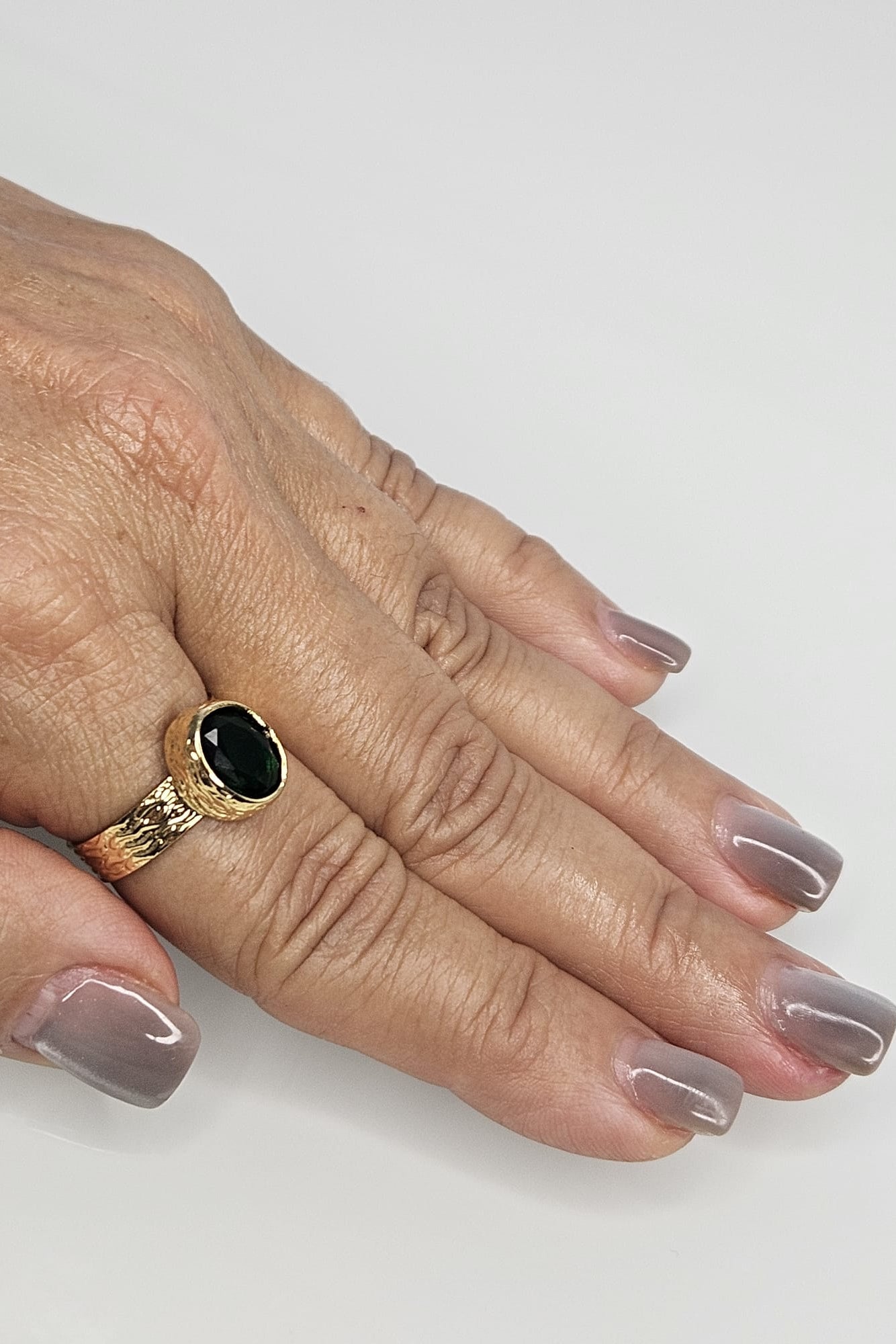 SET TURCO DE BRAZALETE Y SORTIJA DORADO CON PIEDRA VERDE Y PERLAS