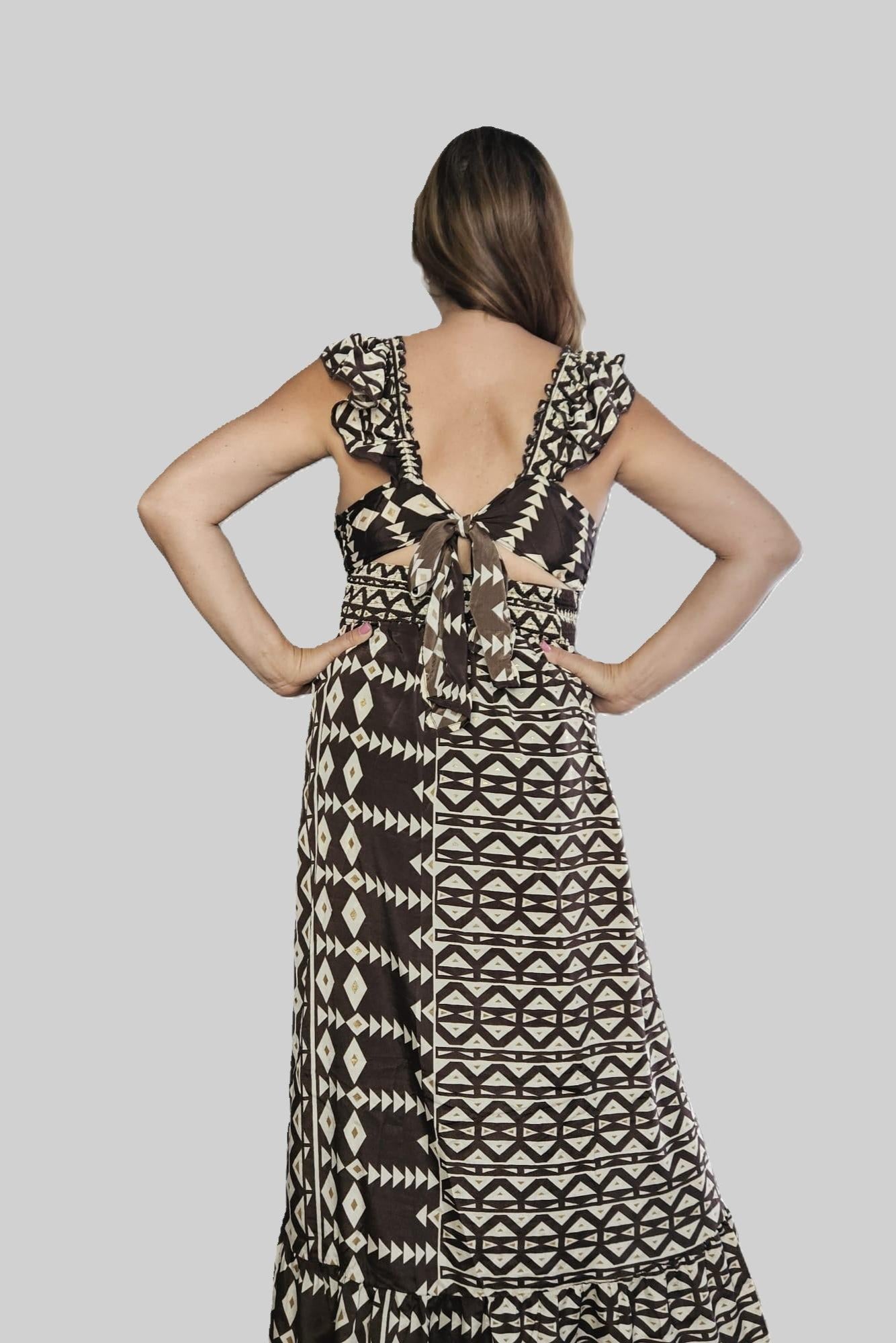 MAXI DRESS BOHO MARRÓN Y IVORY