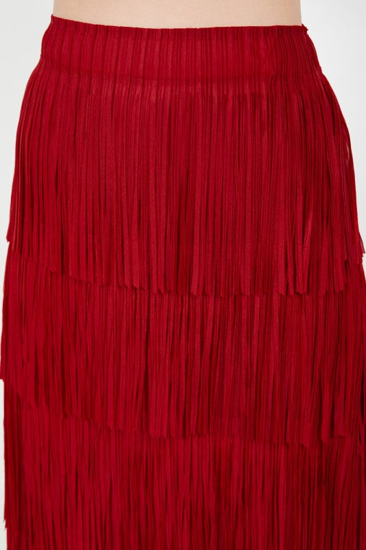 FALDA BOHO BURGUNDY CON FLECOS Y CINTURA ELÁSTICA