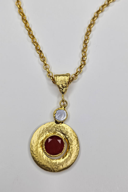 COLLAR TURCO DORADO EN CADENA CON PENDANT PIEDRA TERRACOTA