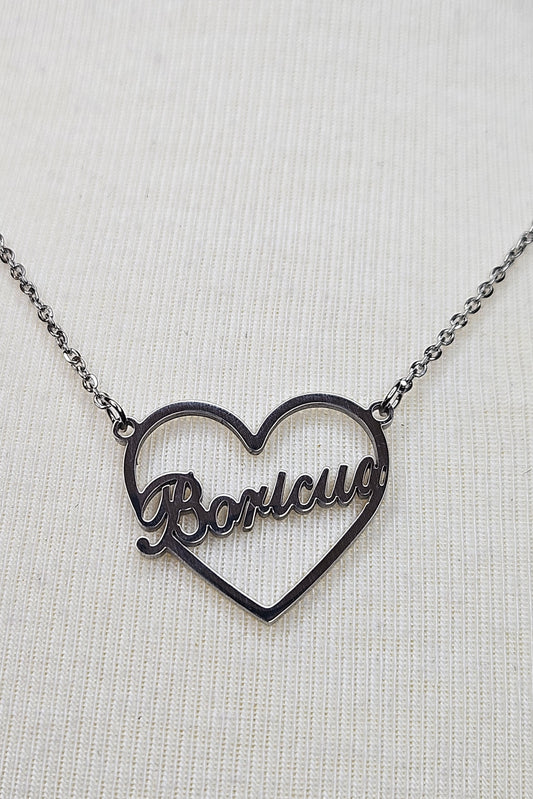 CADENA STAINLESS STEAL PLATEADA CON PENDANT CORAZÓN BORICUA