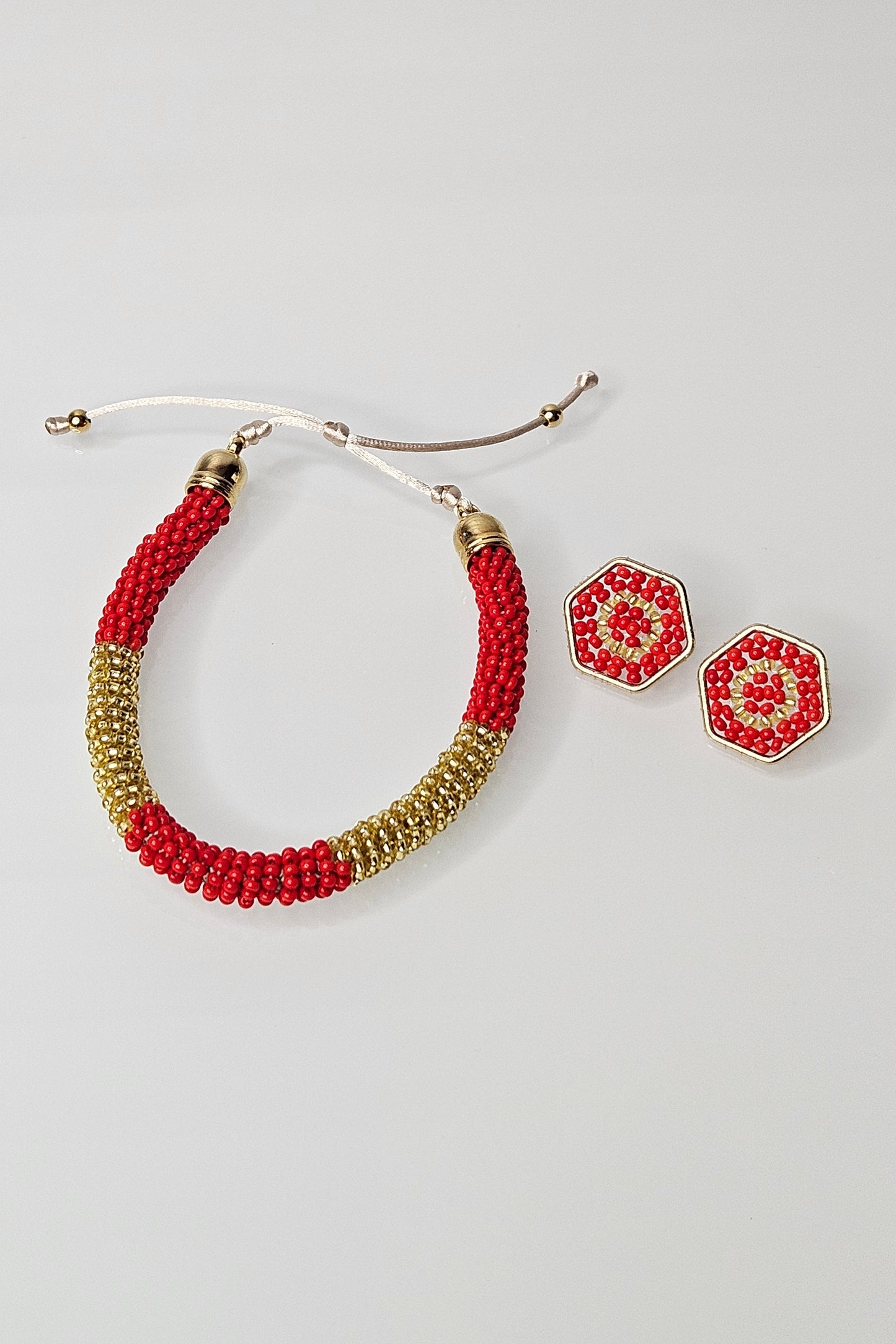 SET DE PULSERA AJUSTABLE Y PANTALLAS ROJO Y DORADO