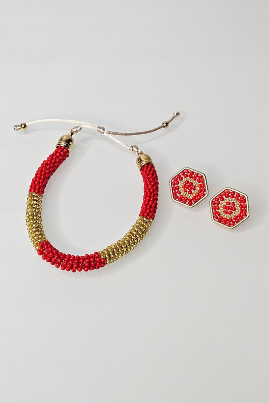 SET DE PULSERA AJUSTABLE Y PANTALLAS ROJO Y DORADO