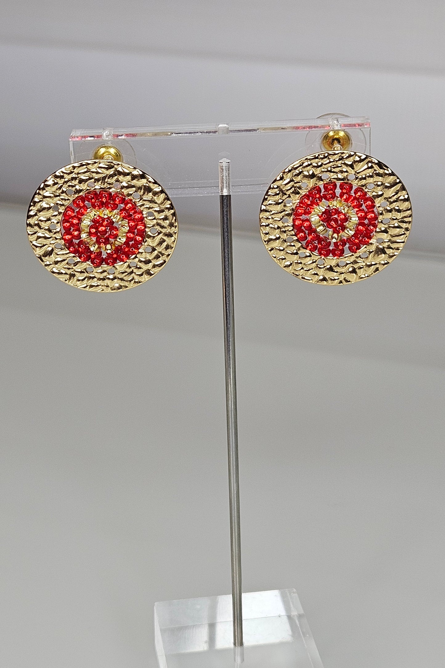 PANTALLAS PEQUEÑAS REDONDAS DORADAS Y ROJO