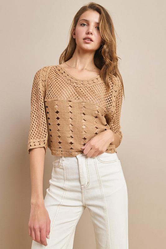 BLUSA DE CROCHET DE MANGA CORTA
