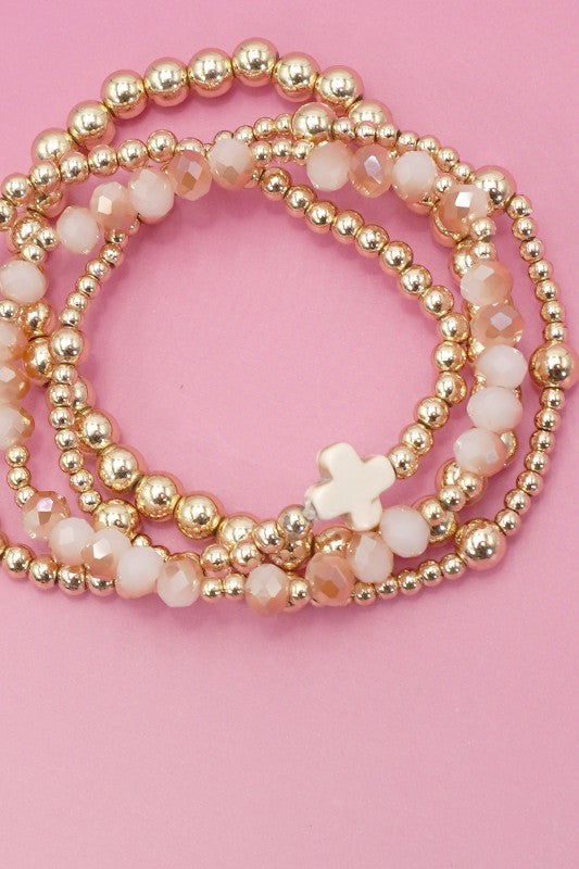 PULSERA ELÁSTICA CON CRUZ BOHEMIA TURQUESA O BLANCA