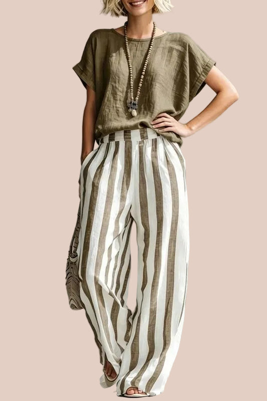 SET DE PANTALÓN A RAYAS DE CORTE HOLGADO