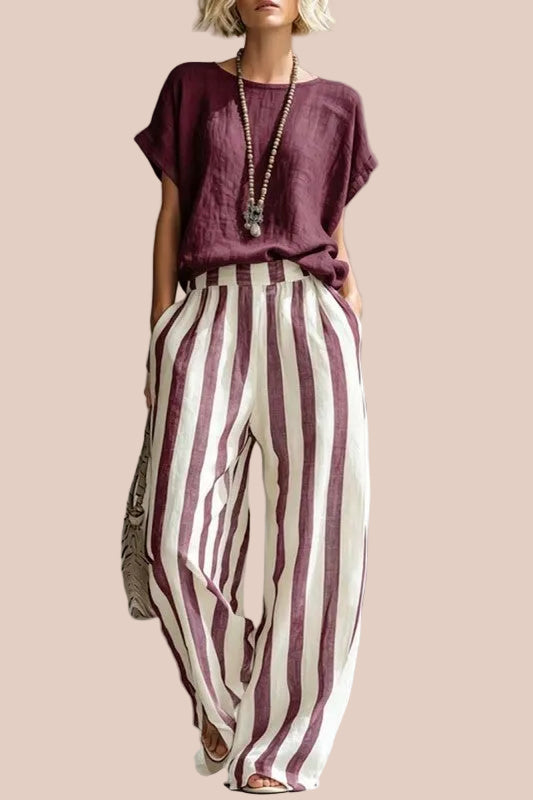 SET DE PANTALÓN A RAYAS DE CORTE HOLGADO