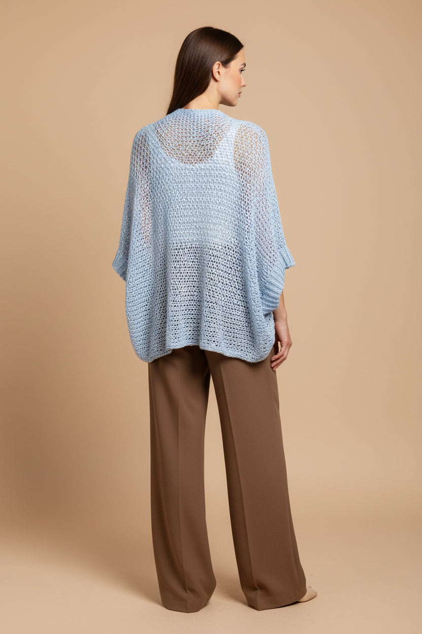 BLUSA TEJIDA CON NUDO AZUL CIELO