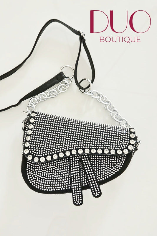 CARTERA NEGRA CON RHINESTONES