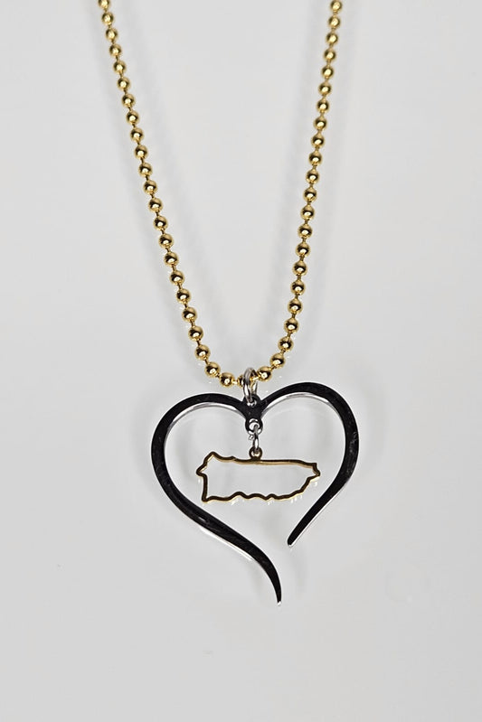 CADENA DORADA CON PENDANT DE CORAZÓN Y MAPA DE PR