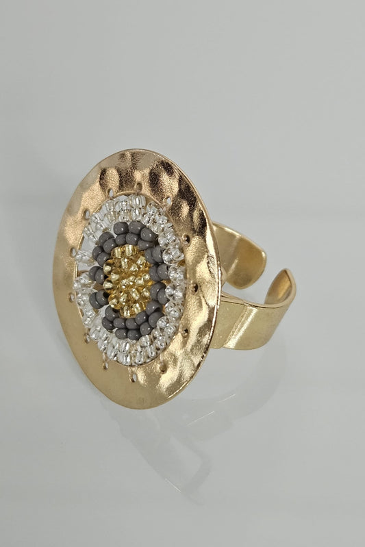 SORTIJA GRANDE DORADA CON GRIS Y TRANSPARENTE