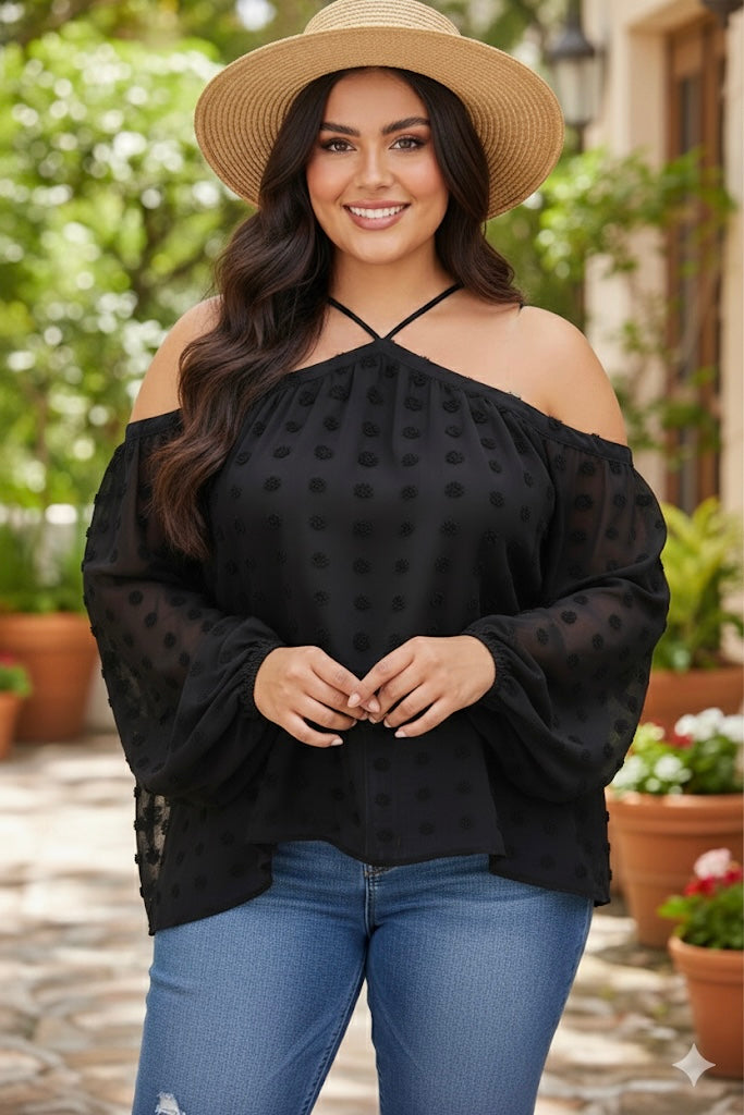 BLUSA NEGRA HOMBRO DESCUBIERTO PLUS