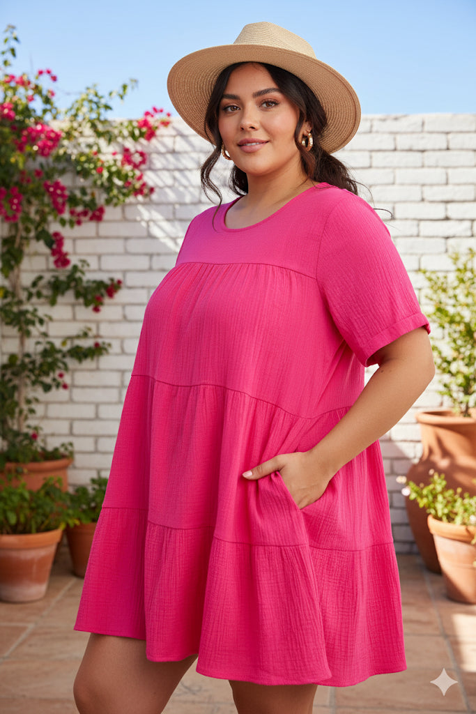 TRAJE CORTO ROSA FUERTE PLUS