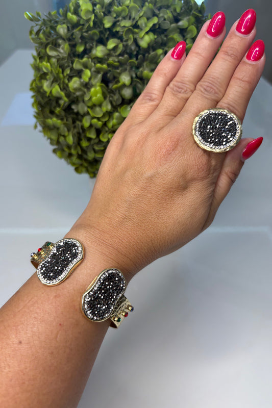 SET TURCO PULSERA Y SORTIJA CON PIEDRAS NEGRAS