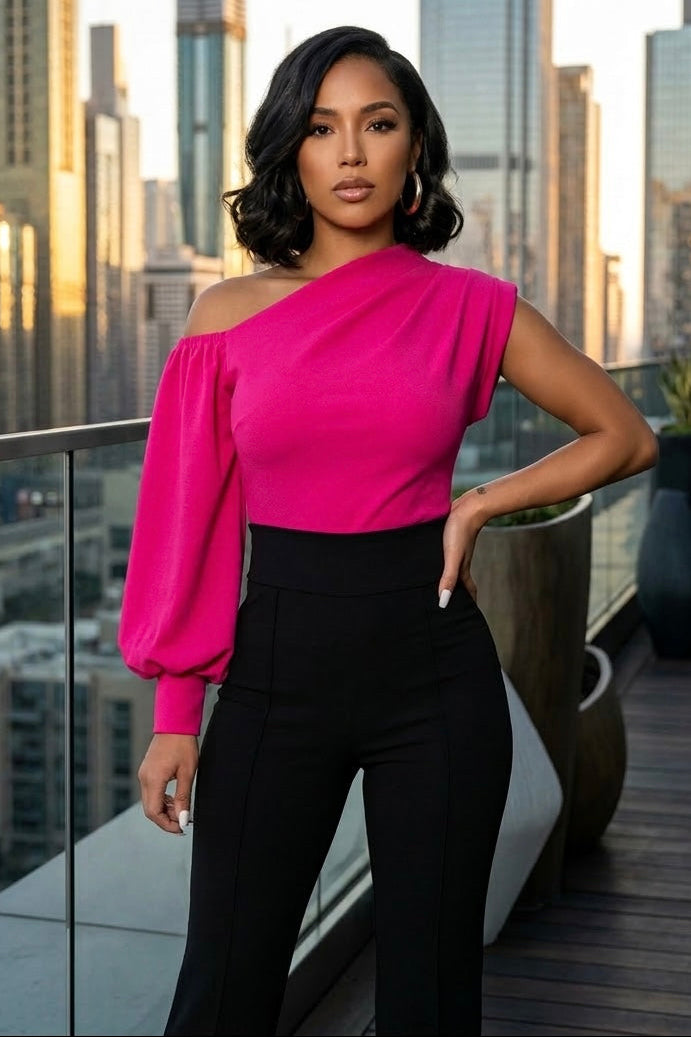 BLUSA "ONE SHOULDER" FUCSIA