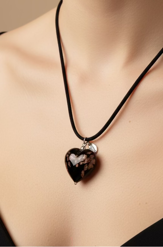 COLLAR CON PENDANT DE CORAZON NEGRO (MURANO)