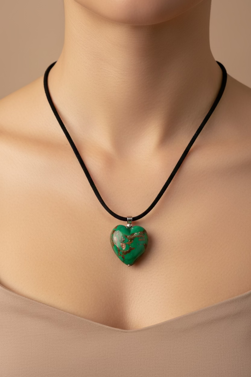 COLLAR CON PENDANT DE CORAZON VERDE (MURANO)