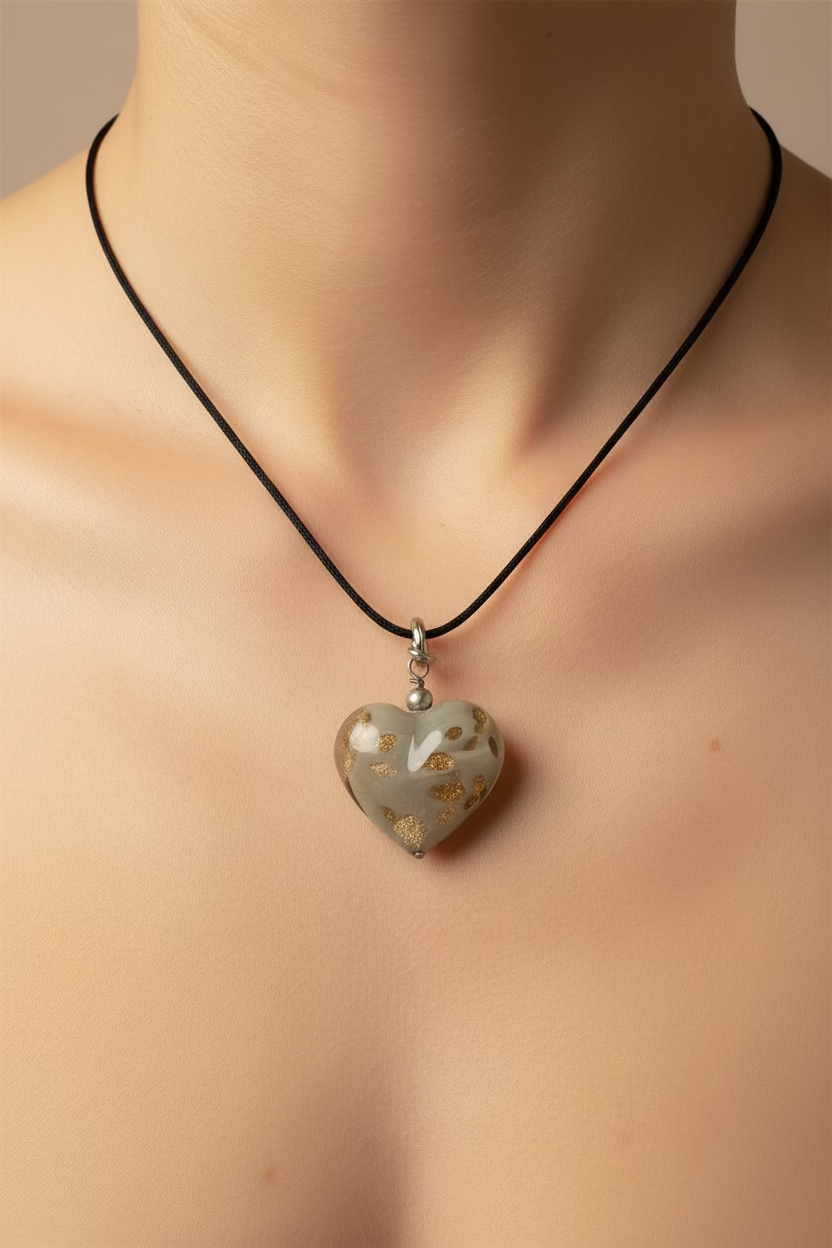 COLLAR CON PENDANT DE CORAZON GRIS (MURANO) (Copia)
