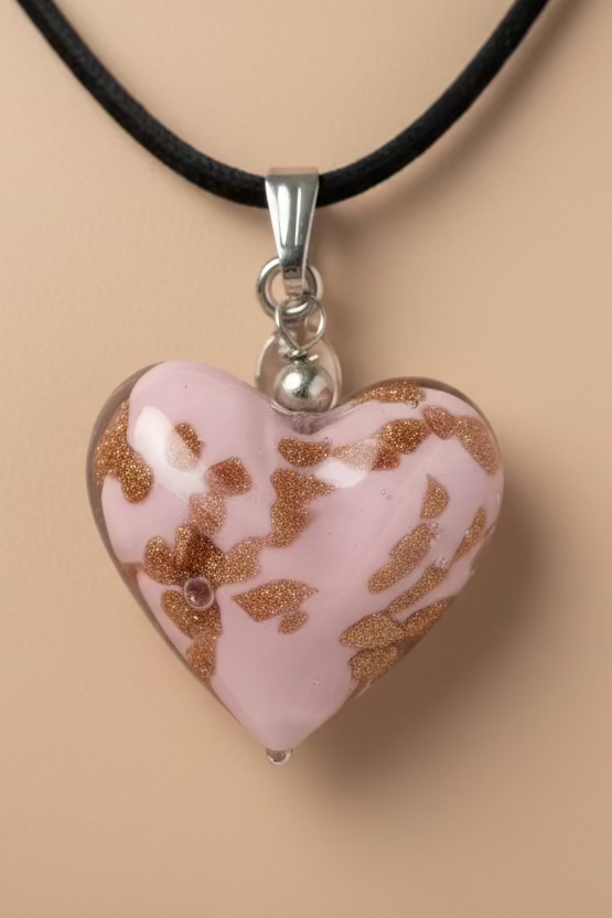 COLLAR CON PENDANT DE CORAZON ROSA (MURANO)