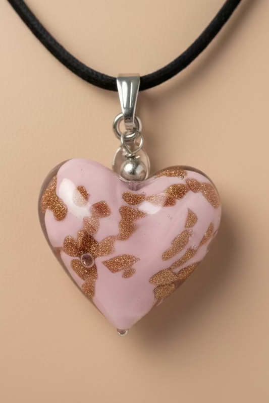 COLLAR CON PENDANT DE CORAZON ROSA (MURANO)