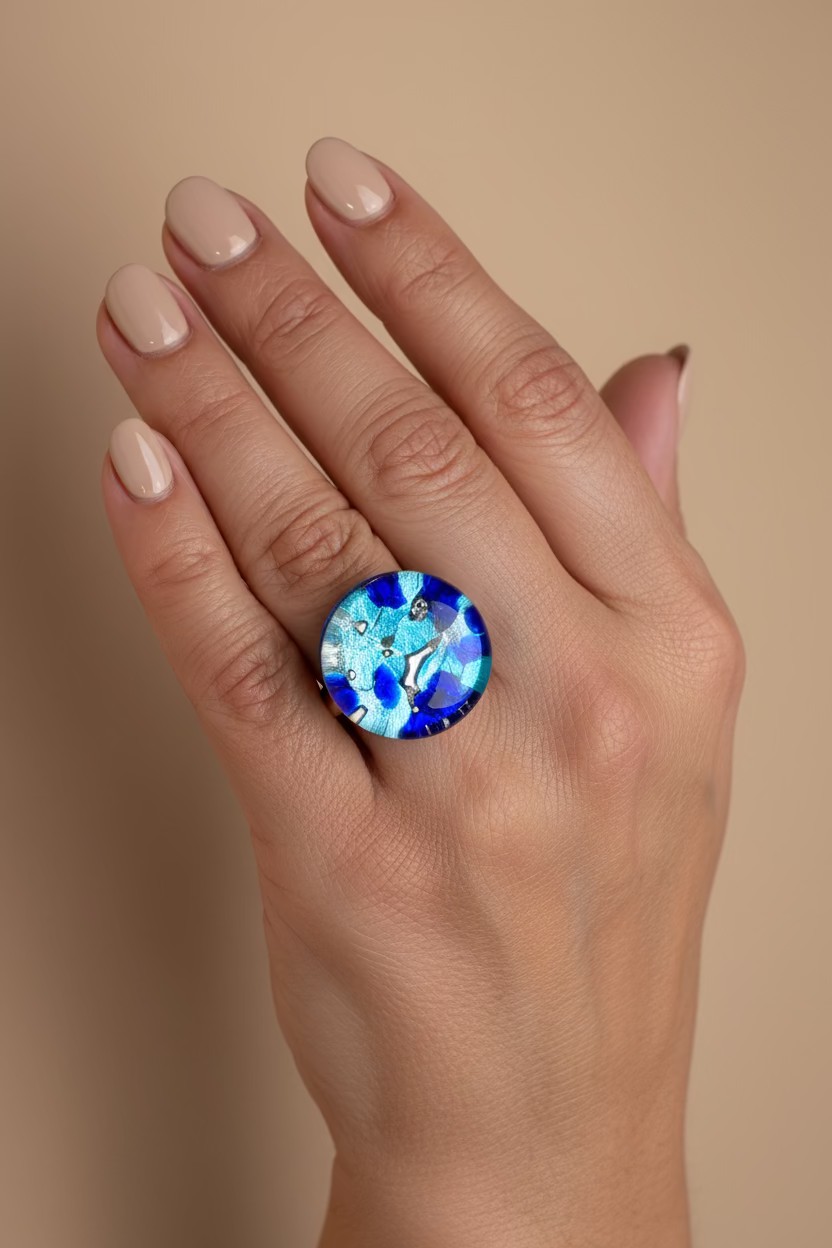 SORTIJA EN CRISTAL MURANO REDONDO AZUL