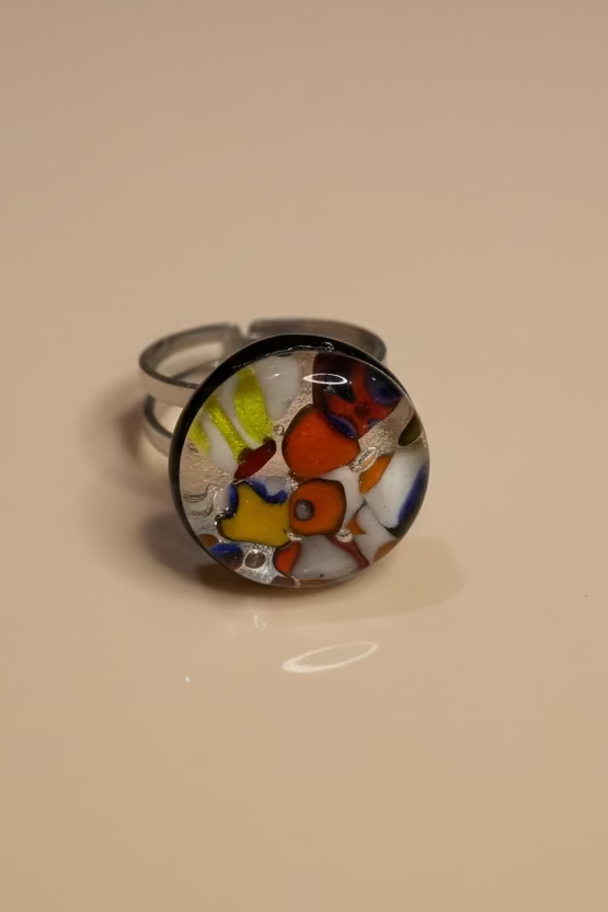 SORTIJA EN CRISTAL MURANO REDONDO MULTICOLOR