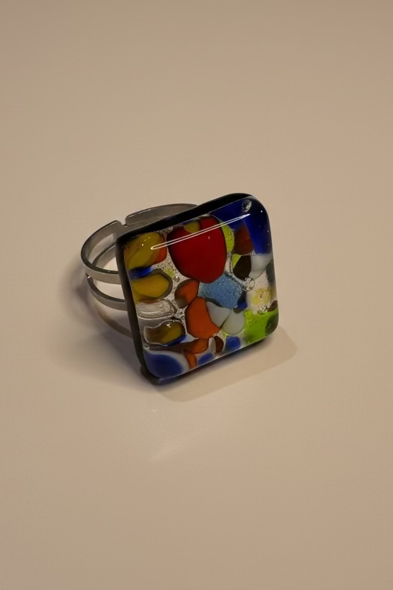SORTIJA EN CRISTAL MURANO CUADRADO MULTICOLOR