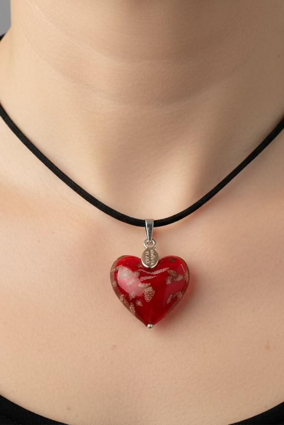 COLLAR CON PENDANT DE CORAZON ROJO (MURANO)