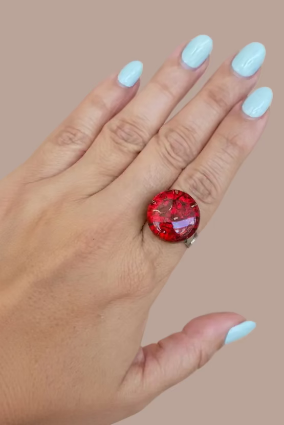 SORTIJA EN CRISTAL MURANO REDONDA ROJA