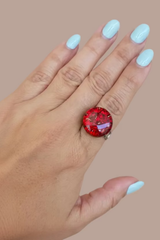 SORTIJA EN CRISTAL MURANO REDONDA ROJA