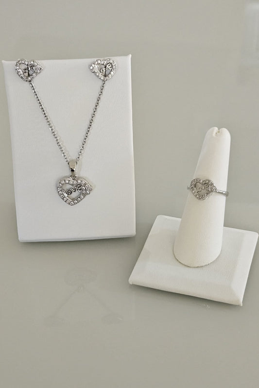 SET 3 PIEZAS COLOR PLATEADO DE CORAZON LOVE