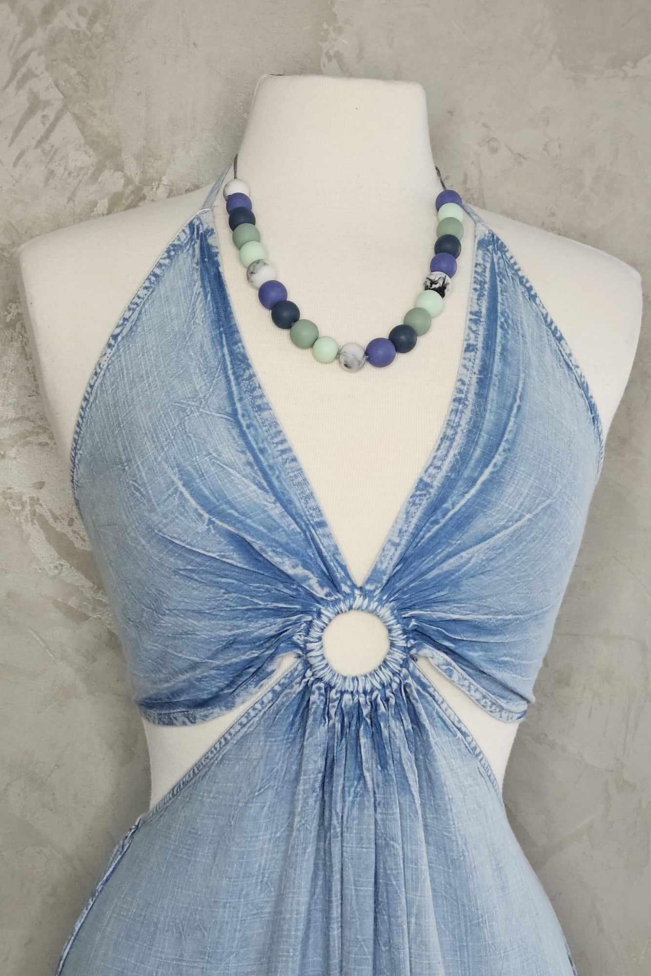 BLUE HALTER "MAHON" MAXI DRESS