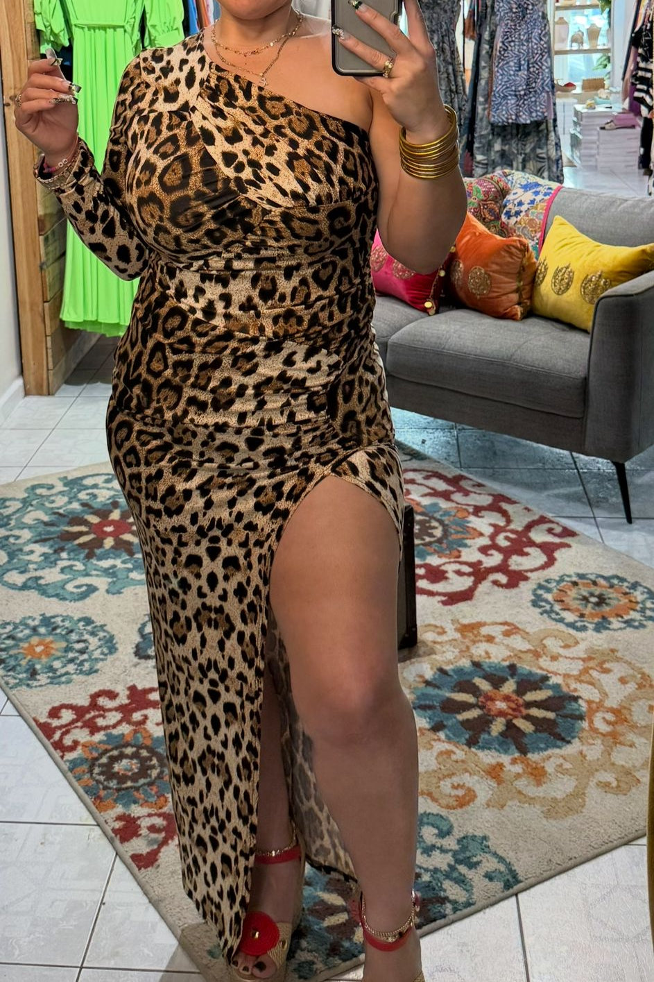 MAXI DRESS ANIMAL PRINT ONE SHOULDER SUIT
