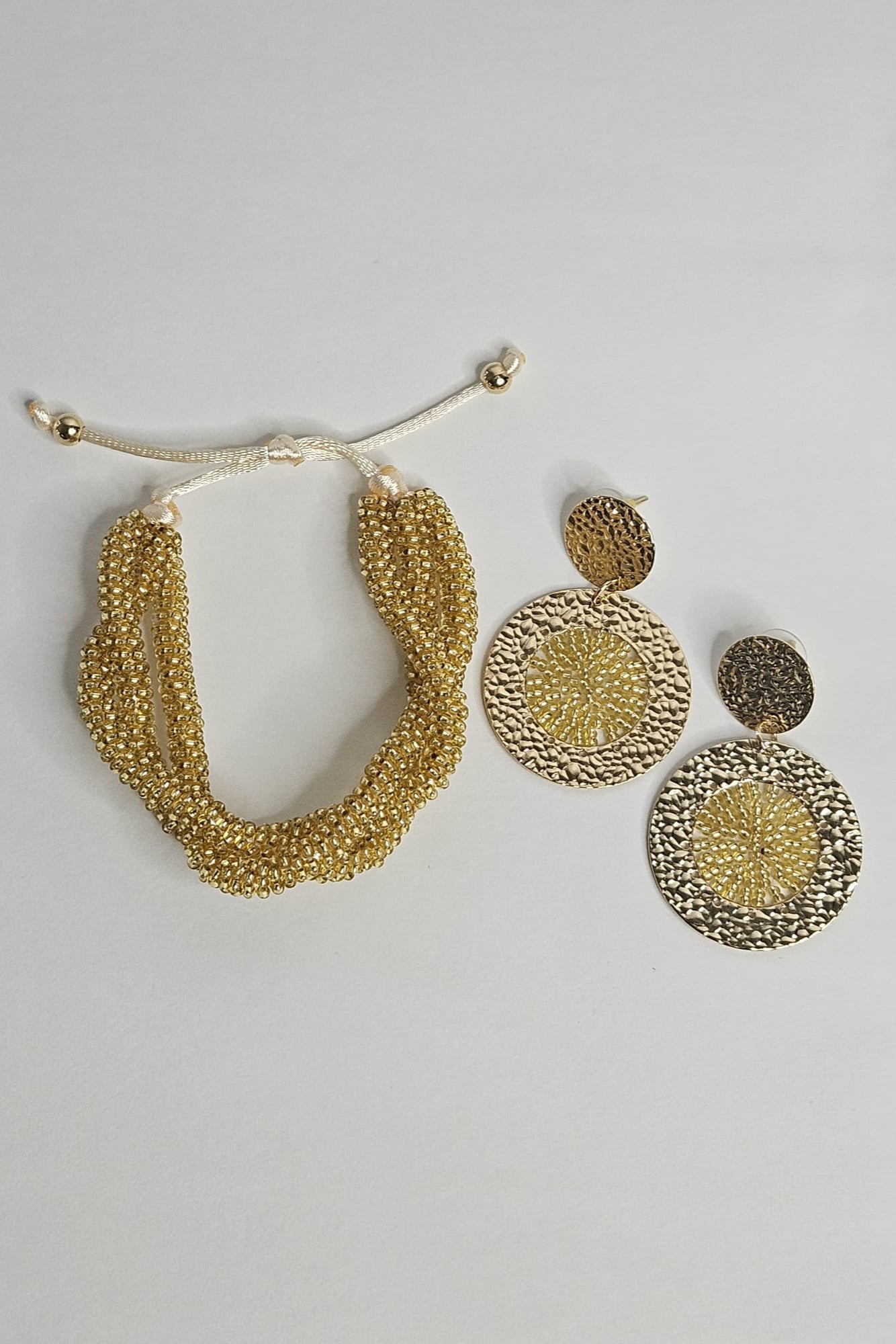 GOLD BRAIDED BRACELET AND EARRINGS SET