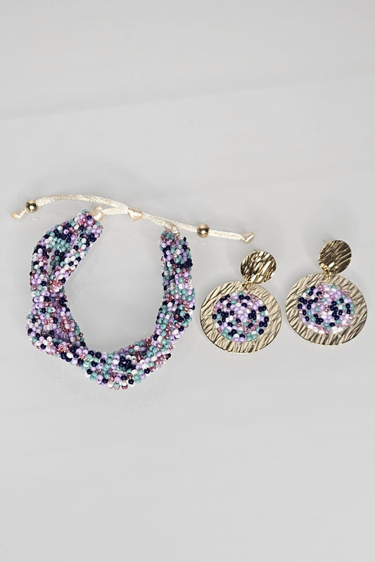 SET DE PULSERA TRENZADA Y ARETES MULTICOLOR