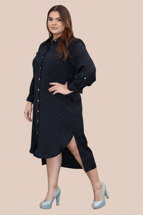 VESTIDO NEGRO CON RHINESTONES TALLA REGULAR Y PLUS