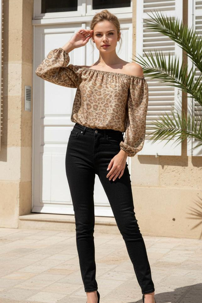 BLUSA "LEOPARD PRINT" DORADA/MARRÓN