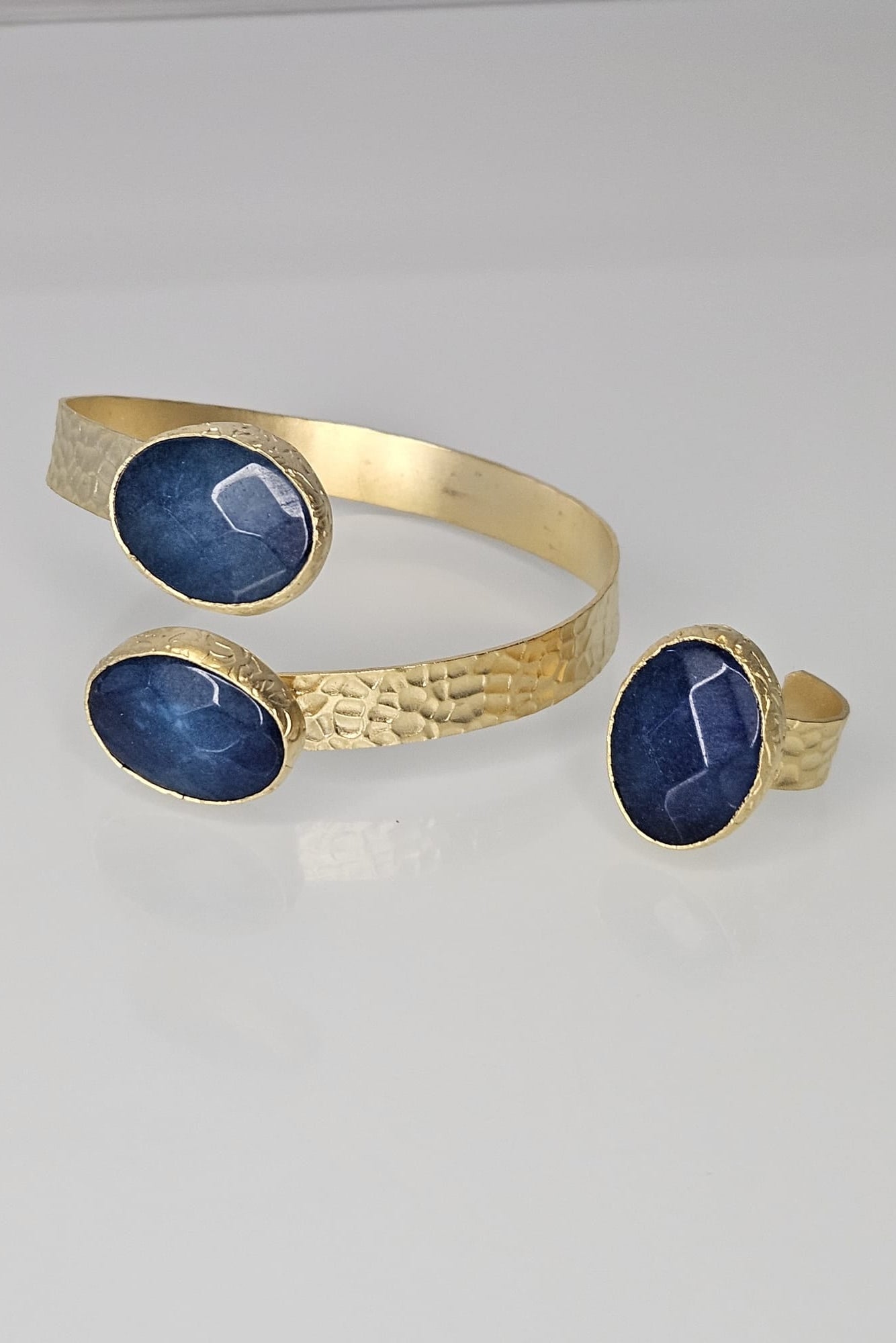 SET TURCO DE BRAZALETE Y SORTIJA DORADO CON PIEDRA AZUL