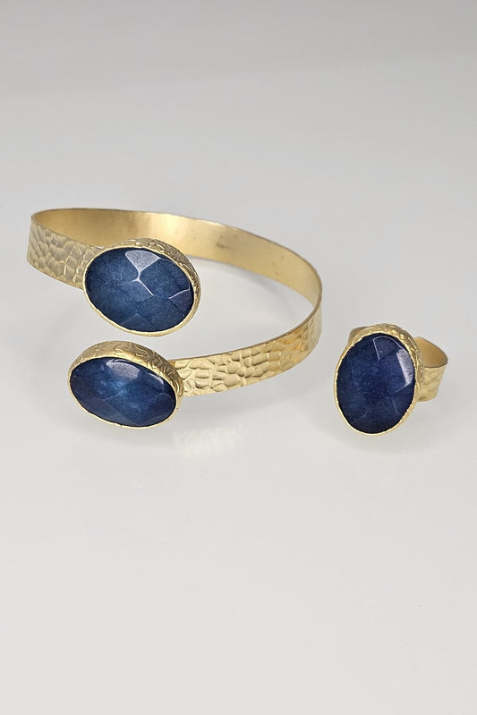 SET TURCO DE BRAZALETE Y SORTIJA DORADO CON PIEDRA AZUL