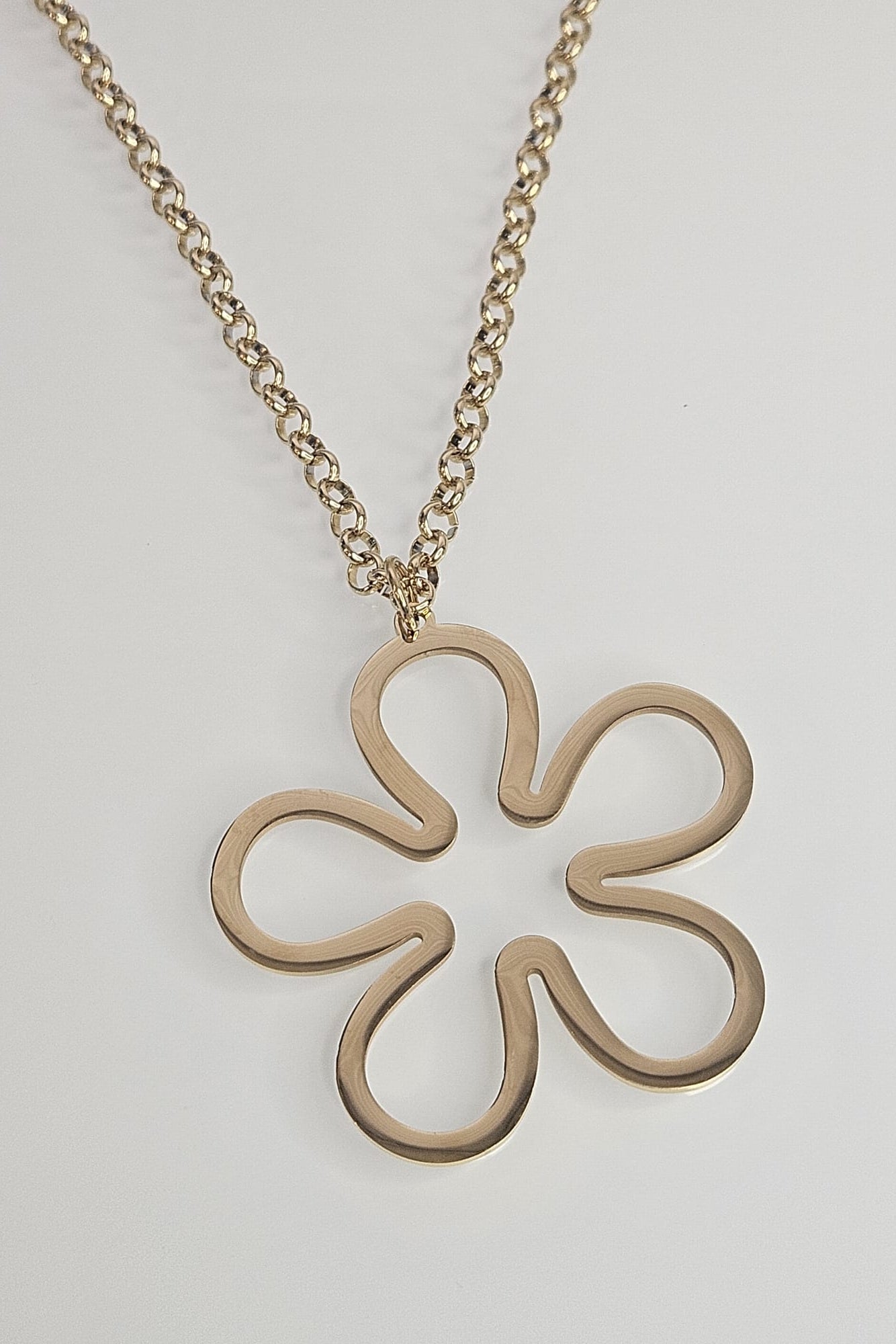 COLLAR CADENA LARGA PLATEADA Y/O DORADA CON PENDANT FLOR