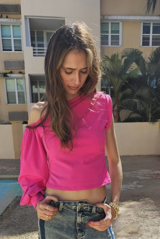 BLUSA "ONE SHOULDER" FUCSIA